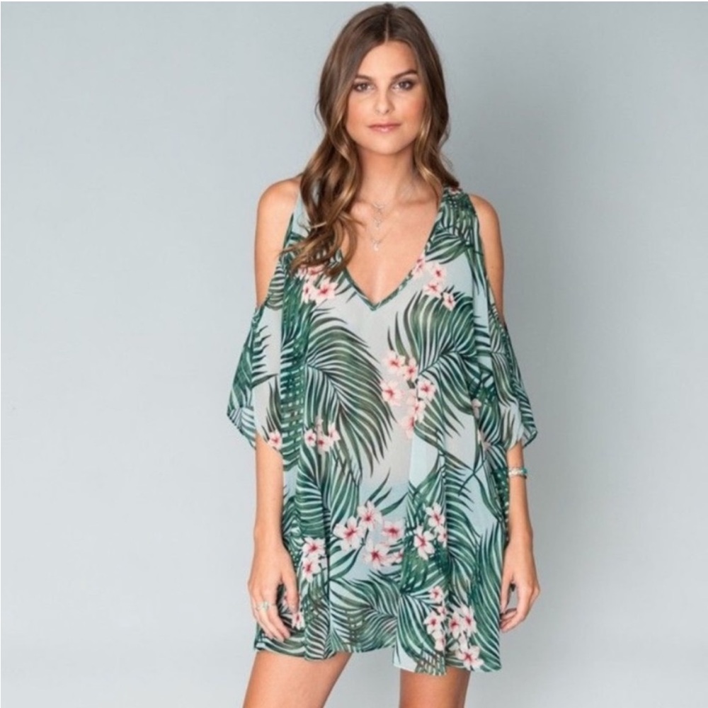 SHOW ME YOUR MUMU M boho palm vacay top/swim cover in kimono style—see pics EUC